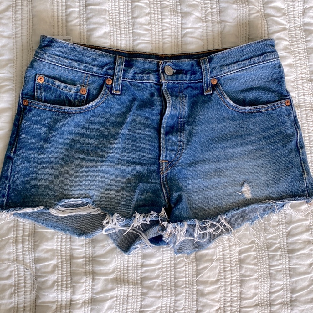 Levi Strauss High Waisted Distress Denim shorts